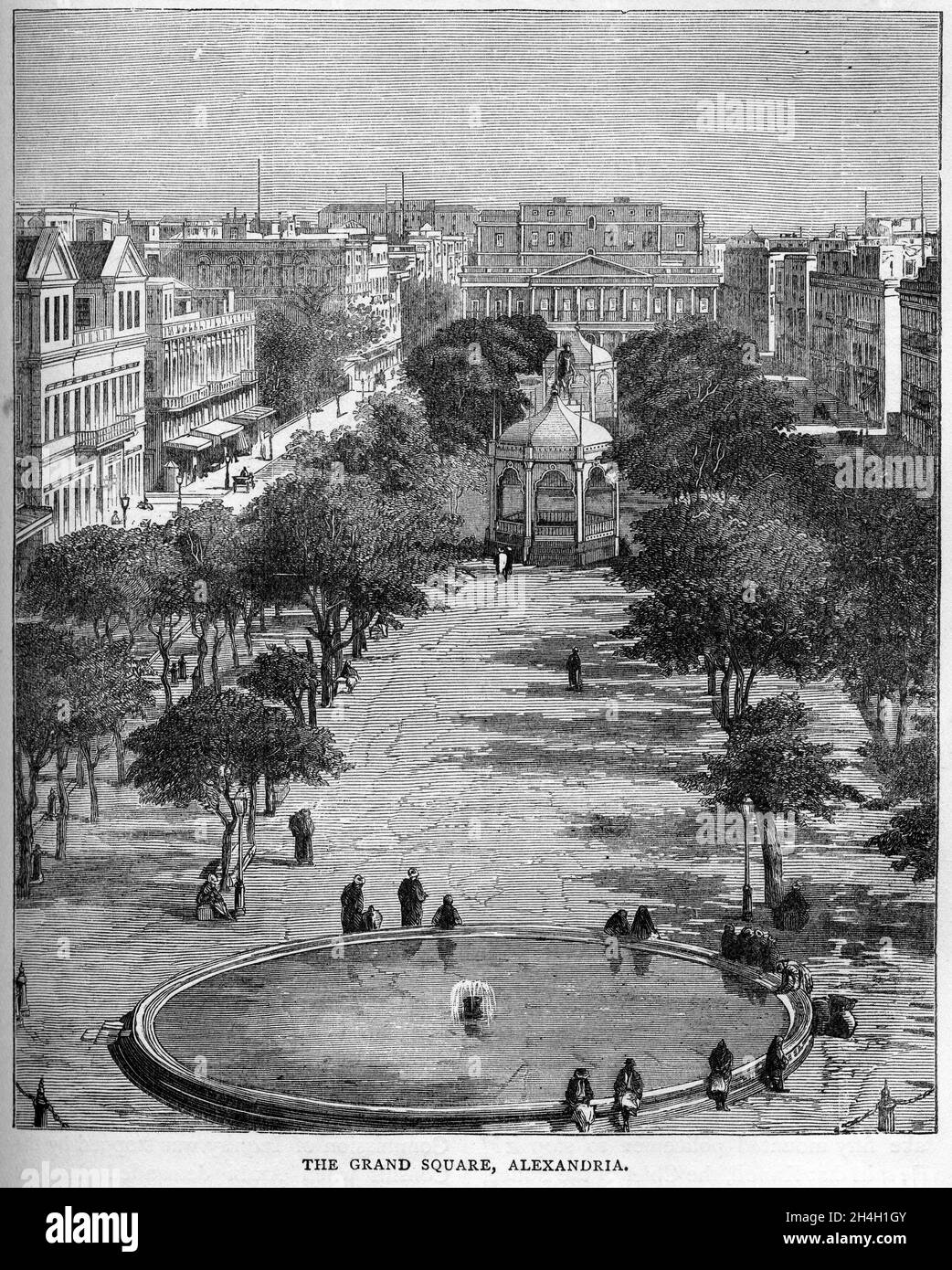 Stich des großen Platzes in Alexandria, Ägypten, aus einer Publikation um 1890 Stockfoto