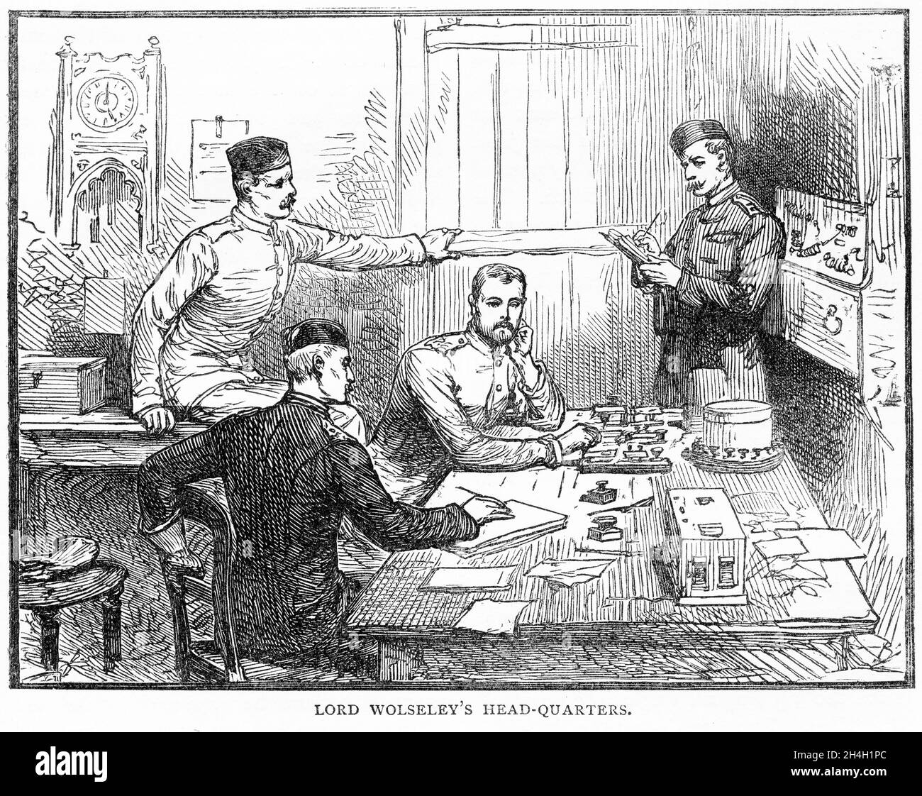 Gravur des Hauptquartiers der Gravur von Feldmarschall Garnett Joseph Wolseley, 1. Viscount Wolseley, KP, GCB, OM, GCMG, VD, PC (1833 – 1913) ein anglo-irischer Offizier in der britischen Armee. Stockfoto