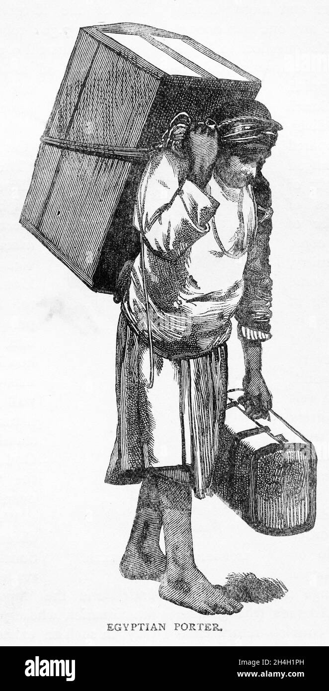 Stich eines ägyptischen Mannes, der als Portier arbeitet, aus einer Publikation um 1900 Stockfoto