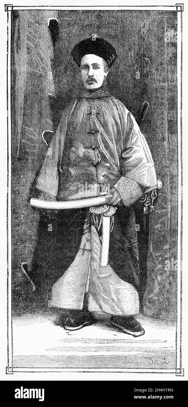 Gravur des Generalmajors Charles George Gordon (1833 –1885) in Mandarin-Kostümen während seiner Zeit in China Stockfoto