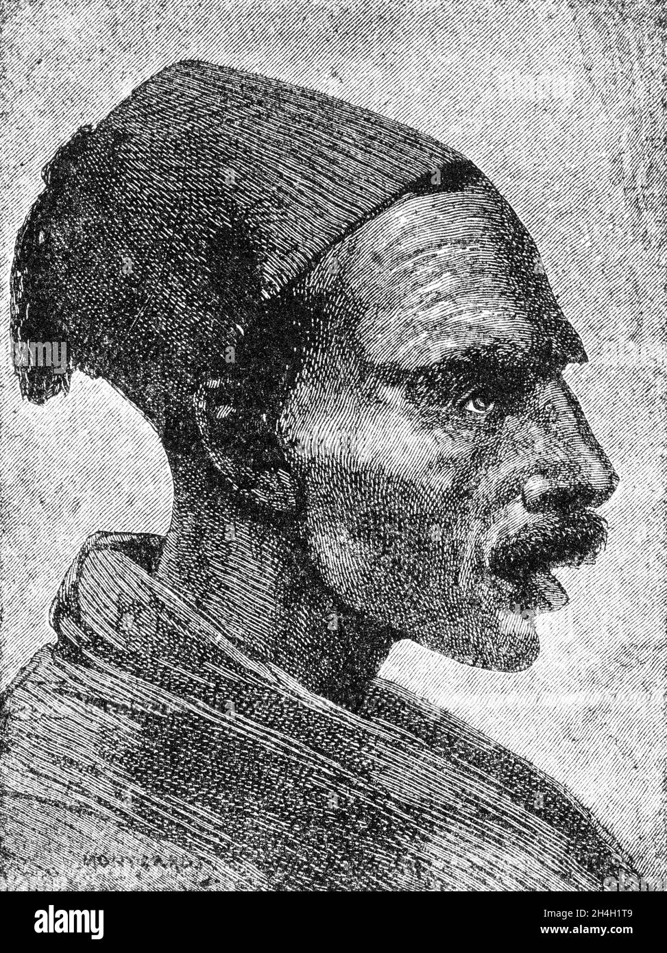 Stich von Al-Zubayr Rahma Mansur Pasha (1830 – 1913), auch bekannt als Sebehr Rahma oder Rahama Zobeir, einem Sklavenhändler im späten 19. Jahrhundert und Nemesis von General Gordon in Khartum. Später wurde er pascha- und sudanesischer Gouverneur. Stockfoto