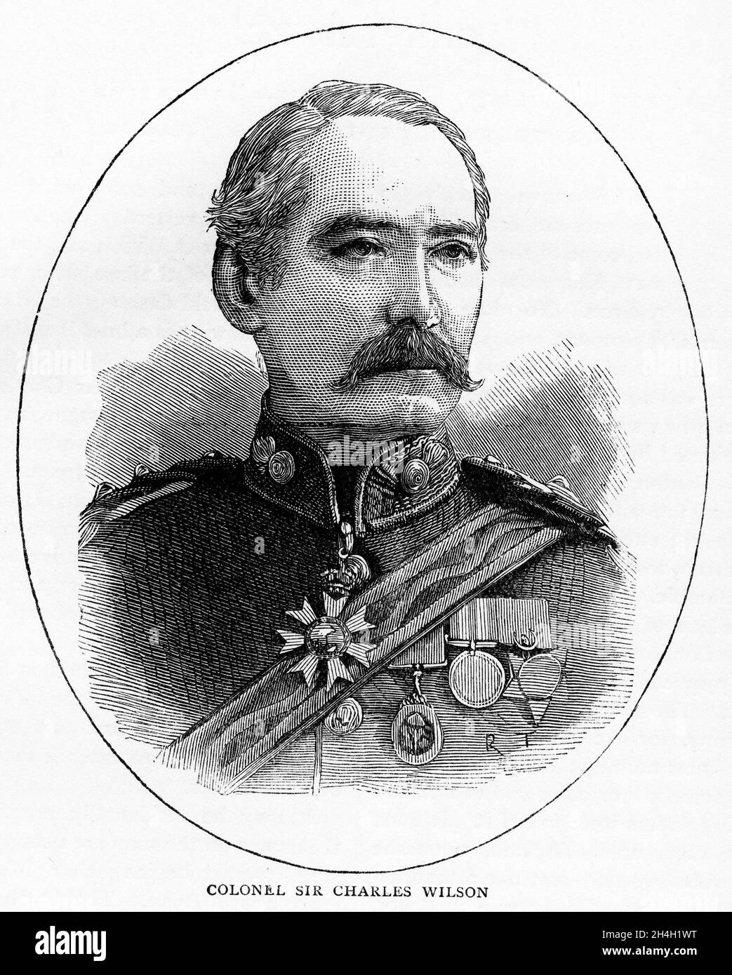 Eingraviertes Porträt des Generalmajors Sir Charles William Wilson, KCB, KCMG, FRS (1836 – 1905), Offizier der britischen Armee, Geograph und Archäologe. Stockfoto