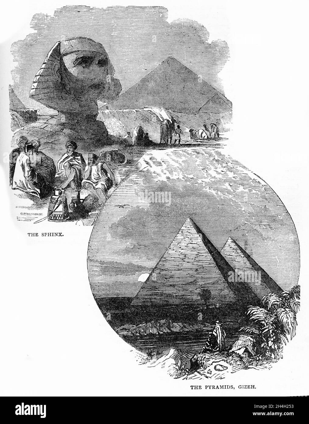 Stich der Sphinx und der Pyramiden in Ägypten, aus einer Publikation um 1880 Stockfoto