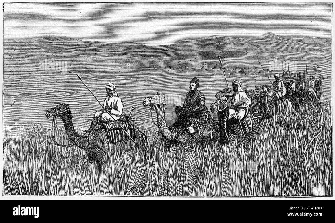 Stich des Generalmajors Charles George Gordon (1833 –1885), der im Sudan unterwegs war, aus einer Publikation um 1900 Stockfoto
