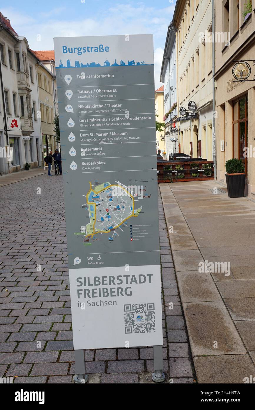 Schild, Schlossstraße, Freiberg, Bergstadt, Silberstadt, Sachsen Stockfoto