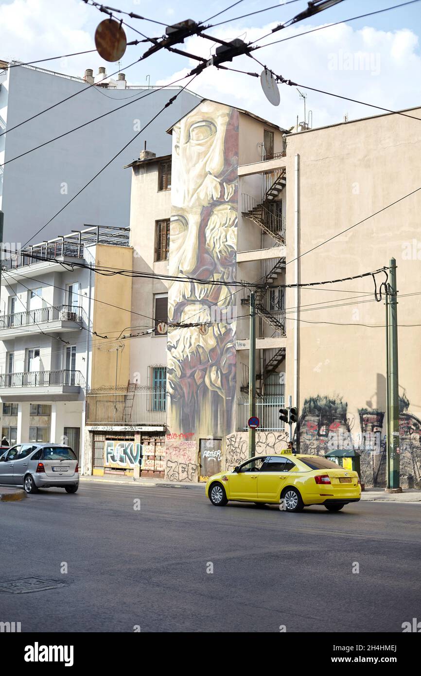 Sokrates und Plato, Grafitti in Athen, Griechenland Stockfoto