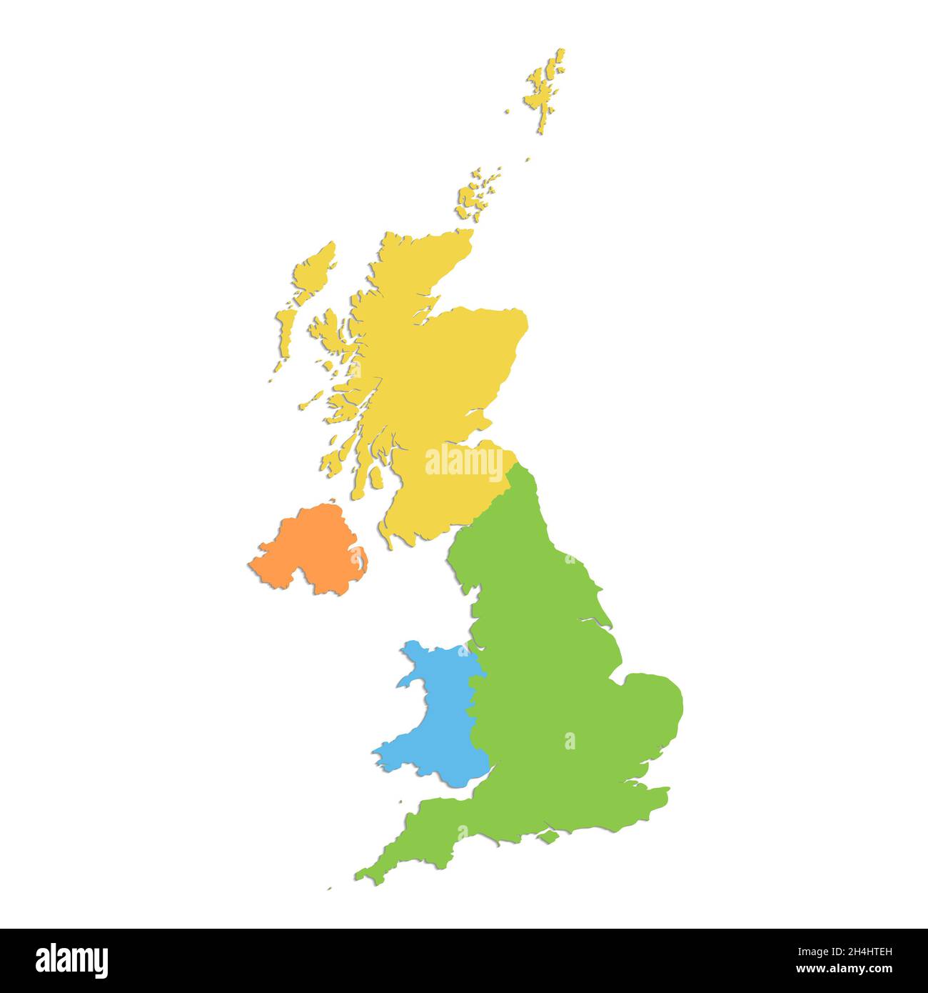 Karte Großbritannien, Verwaltungseinheit, separate Einzelregionen, Farbkarte isoliert auf weißem Hintergrund, leer Stockfoto