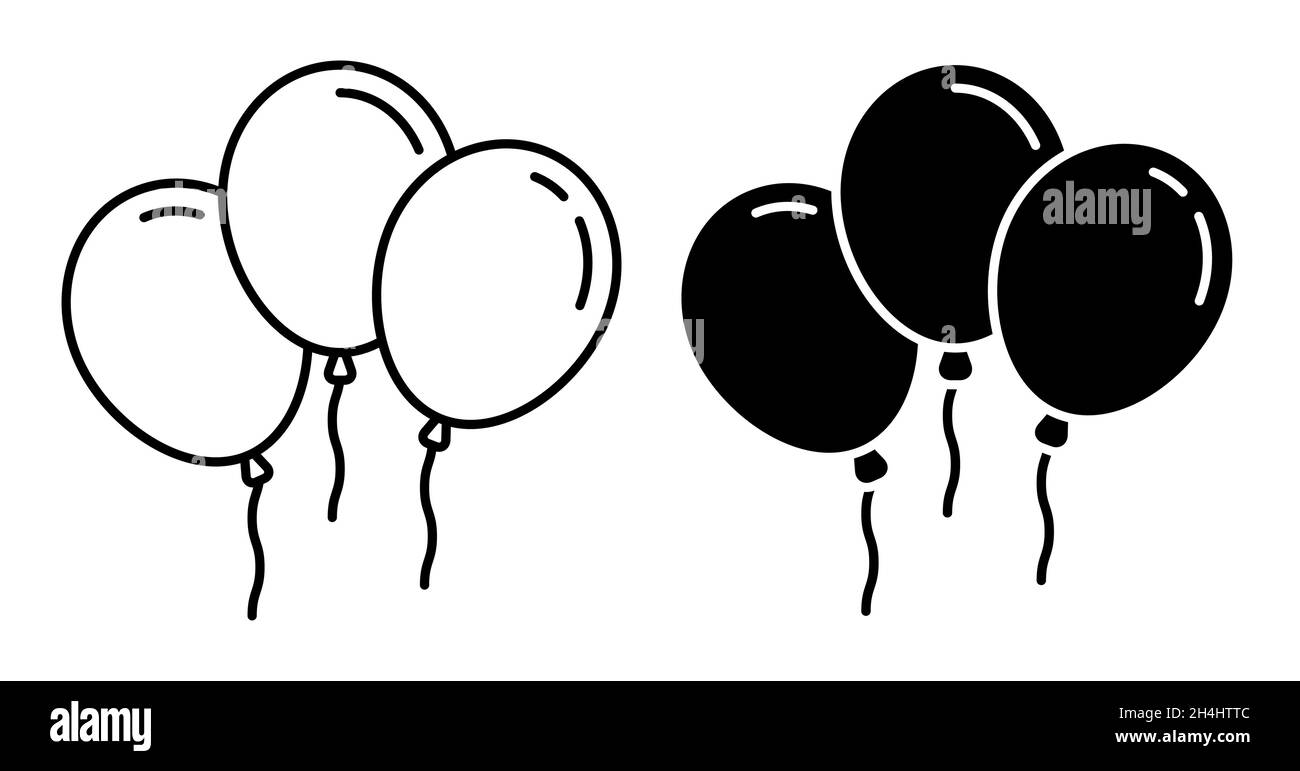 Lineares Symbol. Girlande von Luftballons, um besondere Anlässe, Geburtstage und Weihnachtskarten zu dekorieren. Einfacher Schwarz-Weiß-Vektor isoliert auf Weiß Stock Vektor