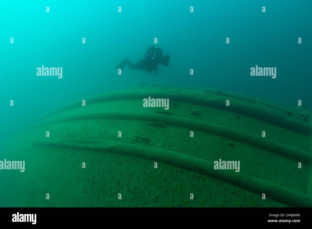 Taucher, der ein Schiffswrack von Great Lakes im Lake Superior entdeckt hat Stockfoto