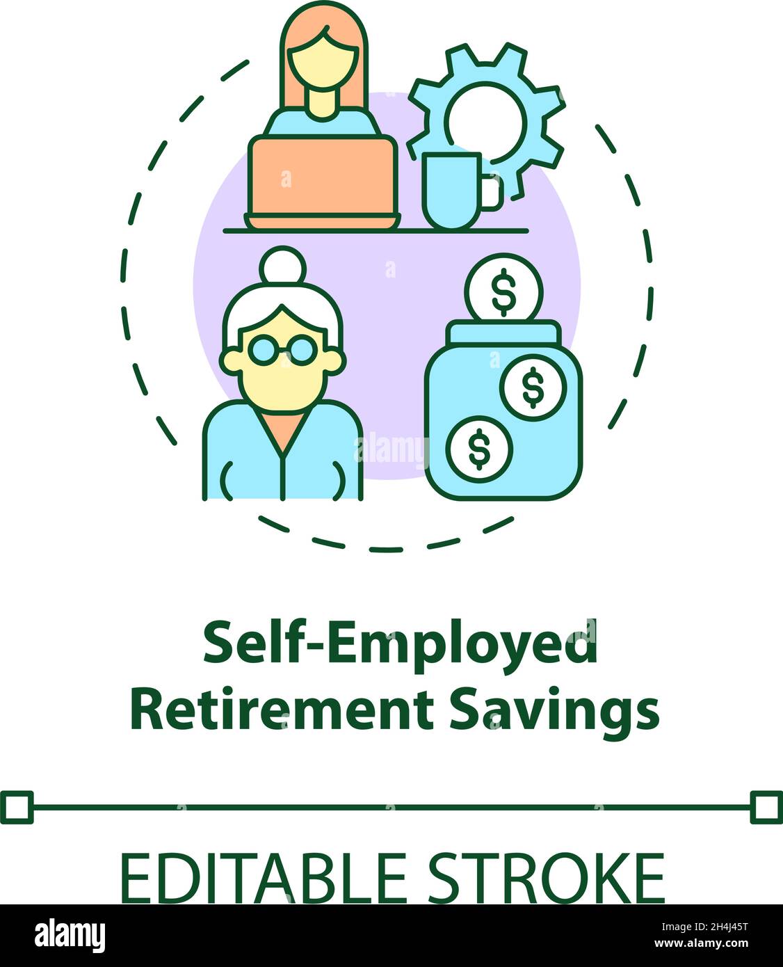 Symbol für selbstständiges Rentensparkonzept Stock Vektor Symbol für selbstständiges Rentensparkonzept Stock Vektor