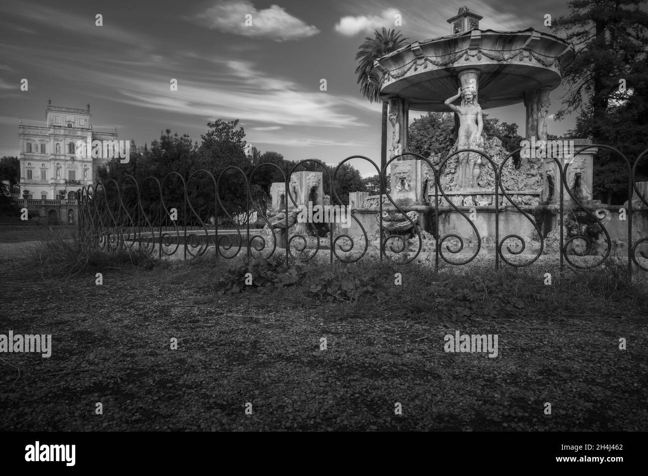 Villa Pamphili Rom, Italien. Langzeitbelichtung Schwarz-Weiß-Fotografie Stockfoto