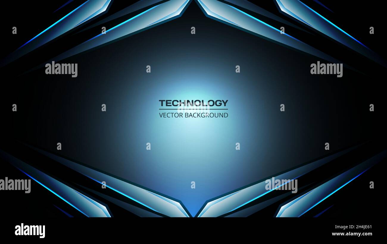 3d realistisches dunkelblaues abstraktes Technologiekonzept futuristischer moderner Gaming-Hintergrund mit modernen geometrischen Formen. Stock Vektor