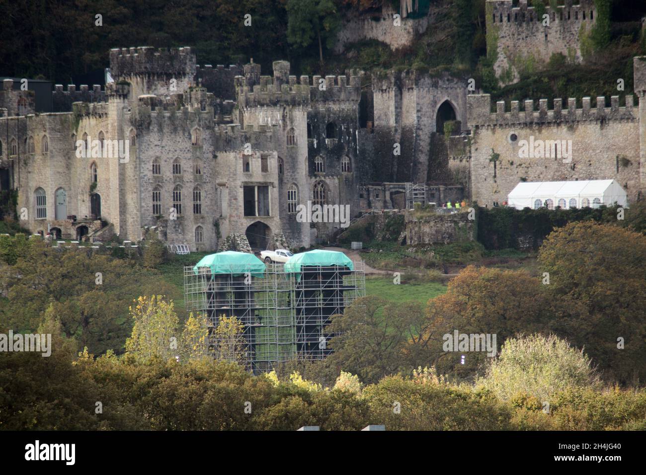 Gwrycg Castle Abergele Wales. Neue Fotos zeigen die Vorbereitungen für die kommende Serie von I'm a Celebrity 2021 auf Schloss Gwrych Stockfoto