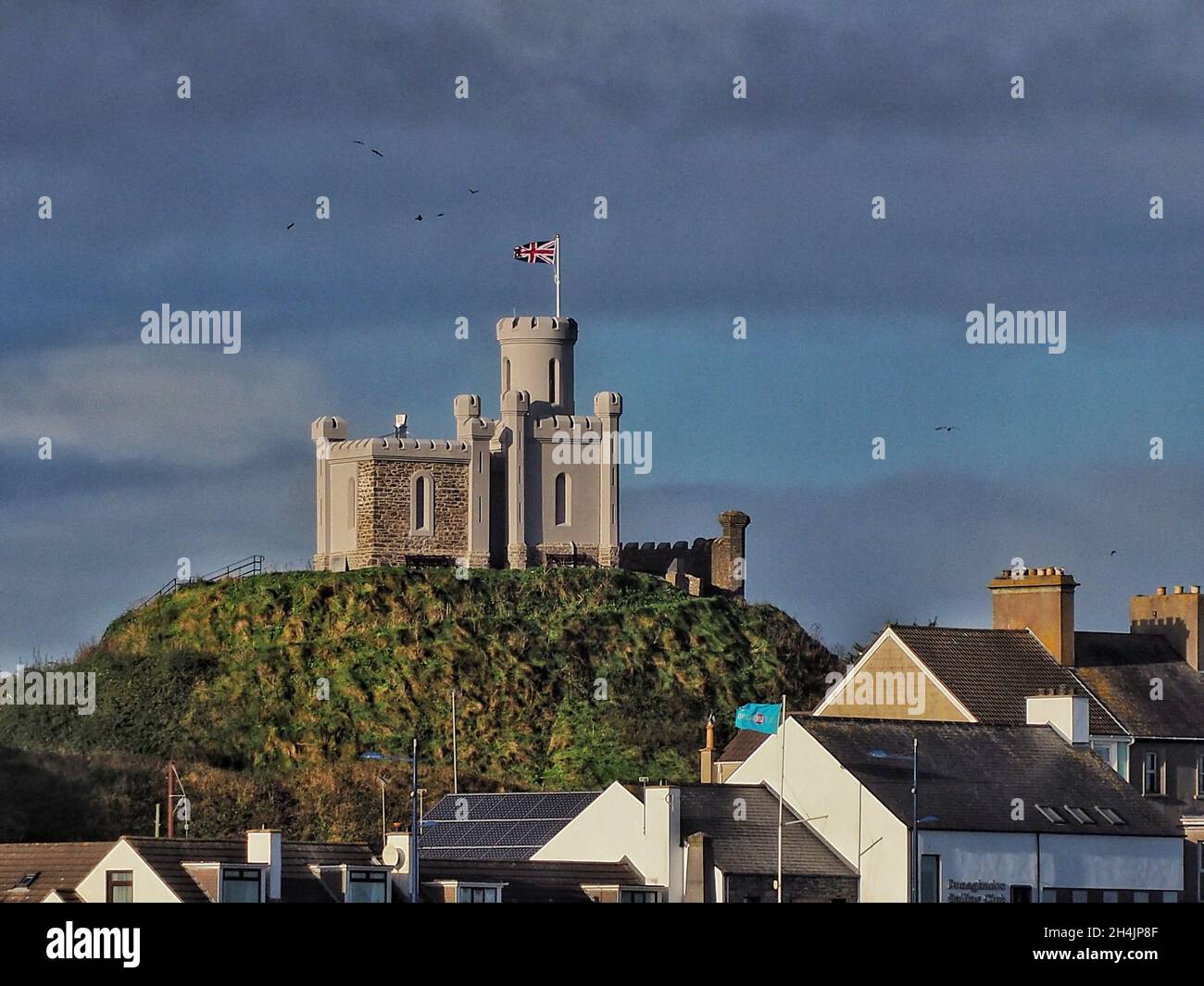 Motte und Bailey in Donaghadee, Nordirland, Großbritannien Stockfoto