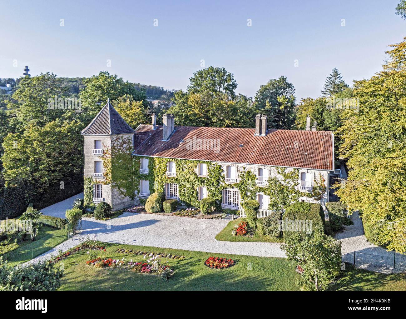 Frankreich, Haute Marne, Colombey-les-deux-Eglises, La Boisserie, Charles de Gaulle-Haus (vue a?rienne) Stockfoto