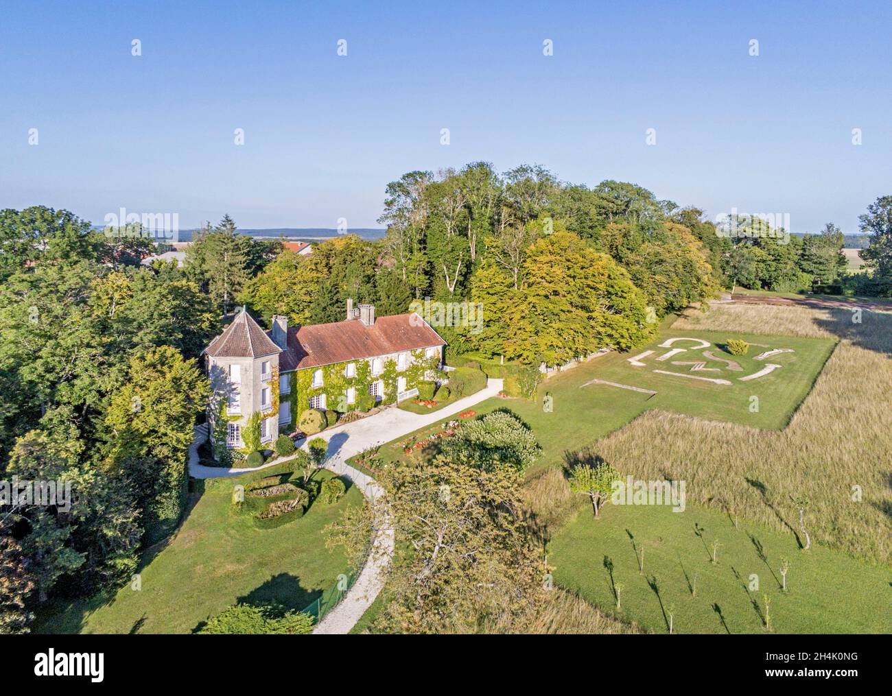 Frankreich, Haute Marne, Colombey-les-deux-Eglises, La Boisserie, Charles de Gaulle-Haus (vue a?rienne) Stockfoto
