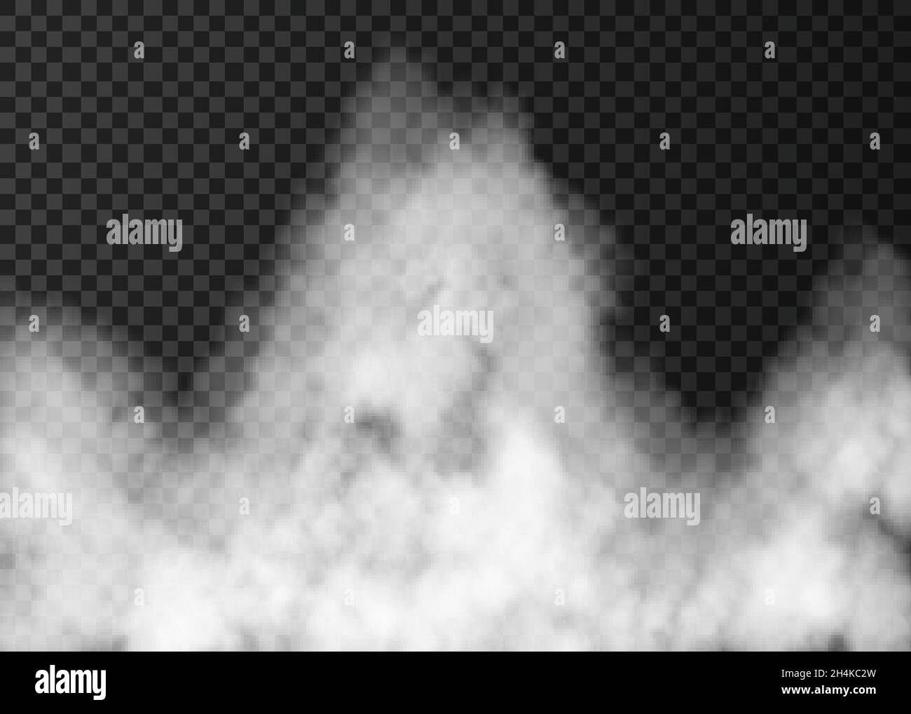 Weißer Feuerrauch isoliert auf transparentem Hintergrund. Dampf-Spezialeffekt. Realistische Vektor-Nebel-Textur. Stock Vektor