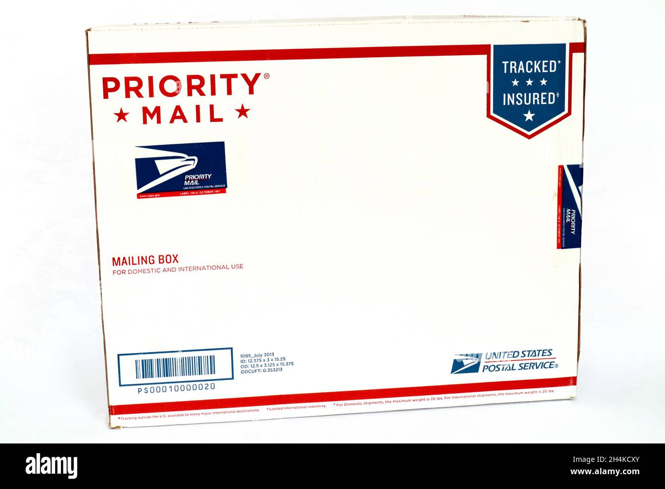 PRIORITY MAIL Mailing Box von USPS United States Postal Service Stockfoto