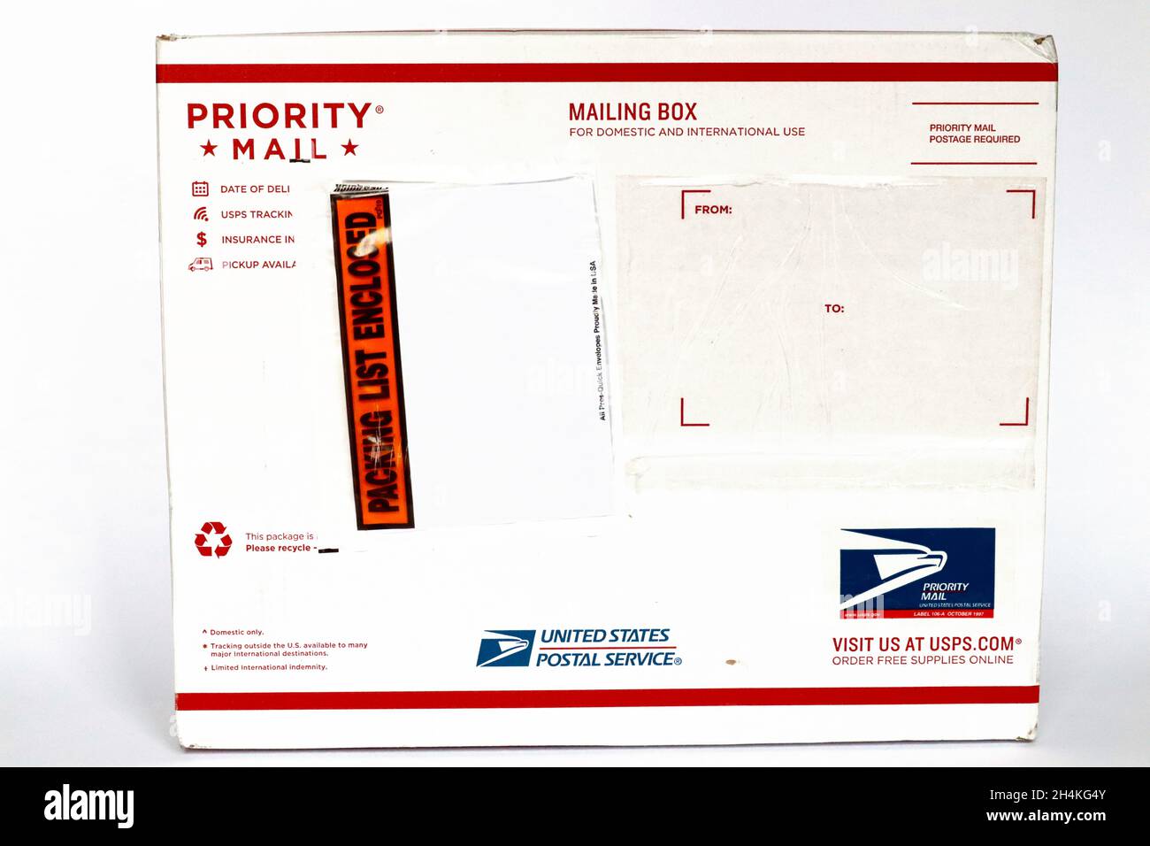 PRIORITY MAIL Mailing Box von USPS United States Postal Service Stockfoto