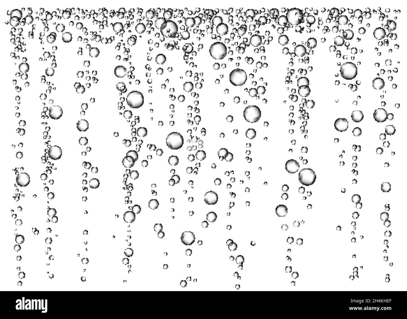 Champagner. Brausegetränk. Unter Wasser fizzende Luftblasen auf weißem Hintergrund. Spritzig funkelt in Wasser, Meer, Aquarium, Meer. Soda. Unterwasser-Vect Stock Vektor