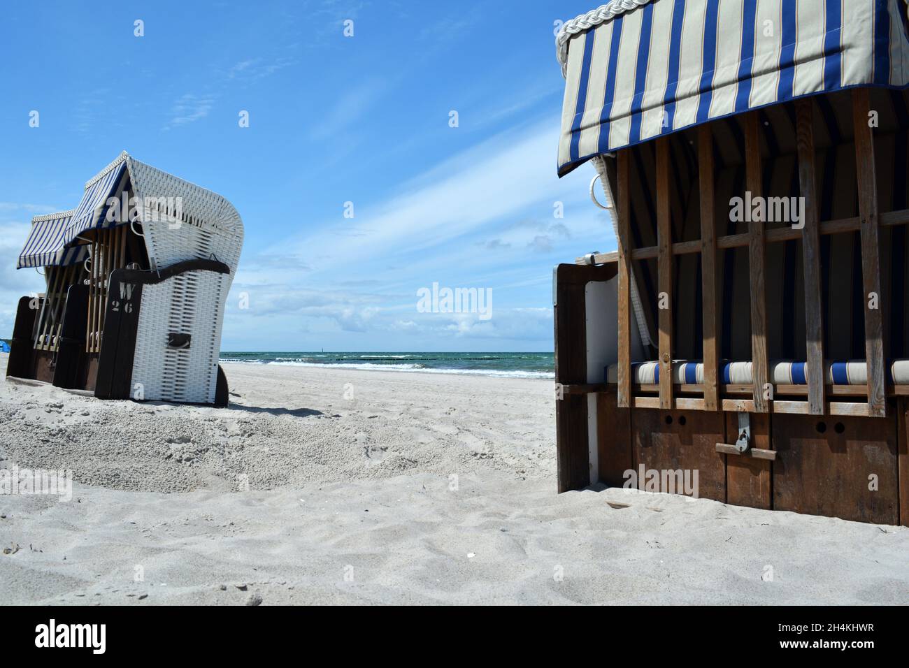 Strandliege Dierhagen Beach, Fischland-Darß-Zingst, Mecklenburg-Vorpommern, Deutschland Stockfoto