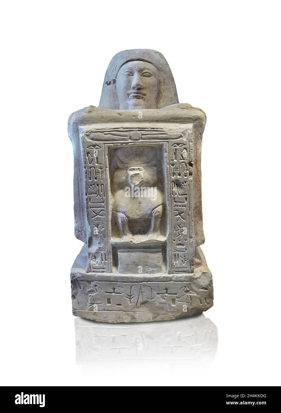 Ägyptische Statue Skulptur des Schreibers Kha, 1279-1213, 19. Dynastie, Kalkstein. Louvre Museum Inv A110 . Im capel an der Vorderseite der Statue ist ein Stockfoto