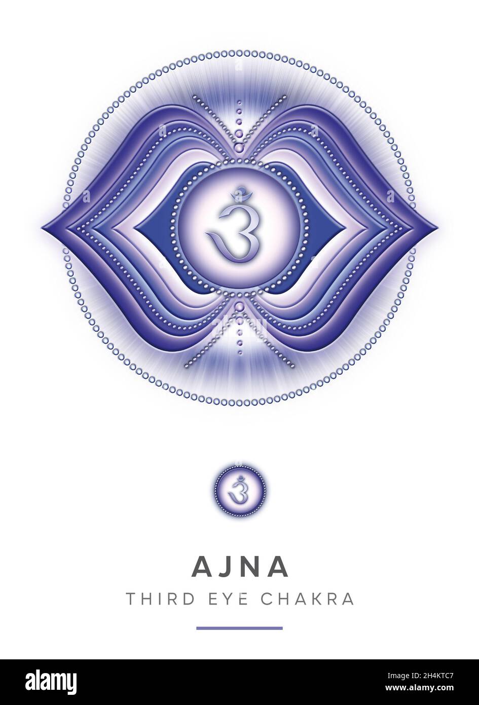 Chakra-Symbole, Chakra des dritten Auges - AJNA - Intuition, Klarheit, Meditation, Vertrauen - 'Ich SEHE' Stockfoto