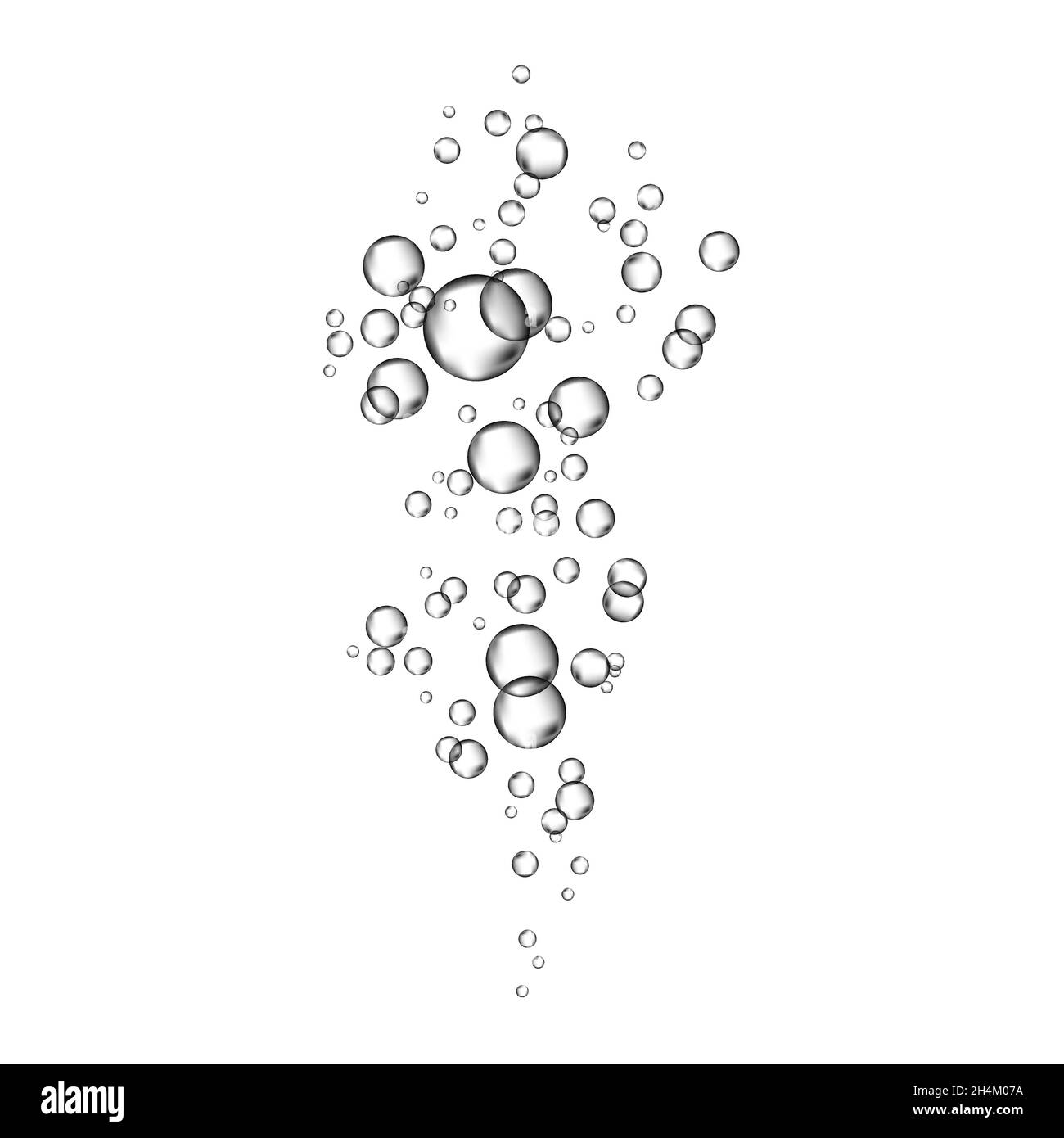 Realistische 3d-Luftblasen strömen auf weißem Hintergrund. Sauerstoff in Wasser, Meer, Aquarium. Sodapop. Kohlensäurehaltiges Getränk. Vektorstruktur unter Wasser. Stock Vektor