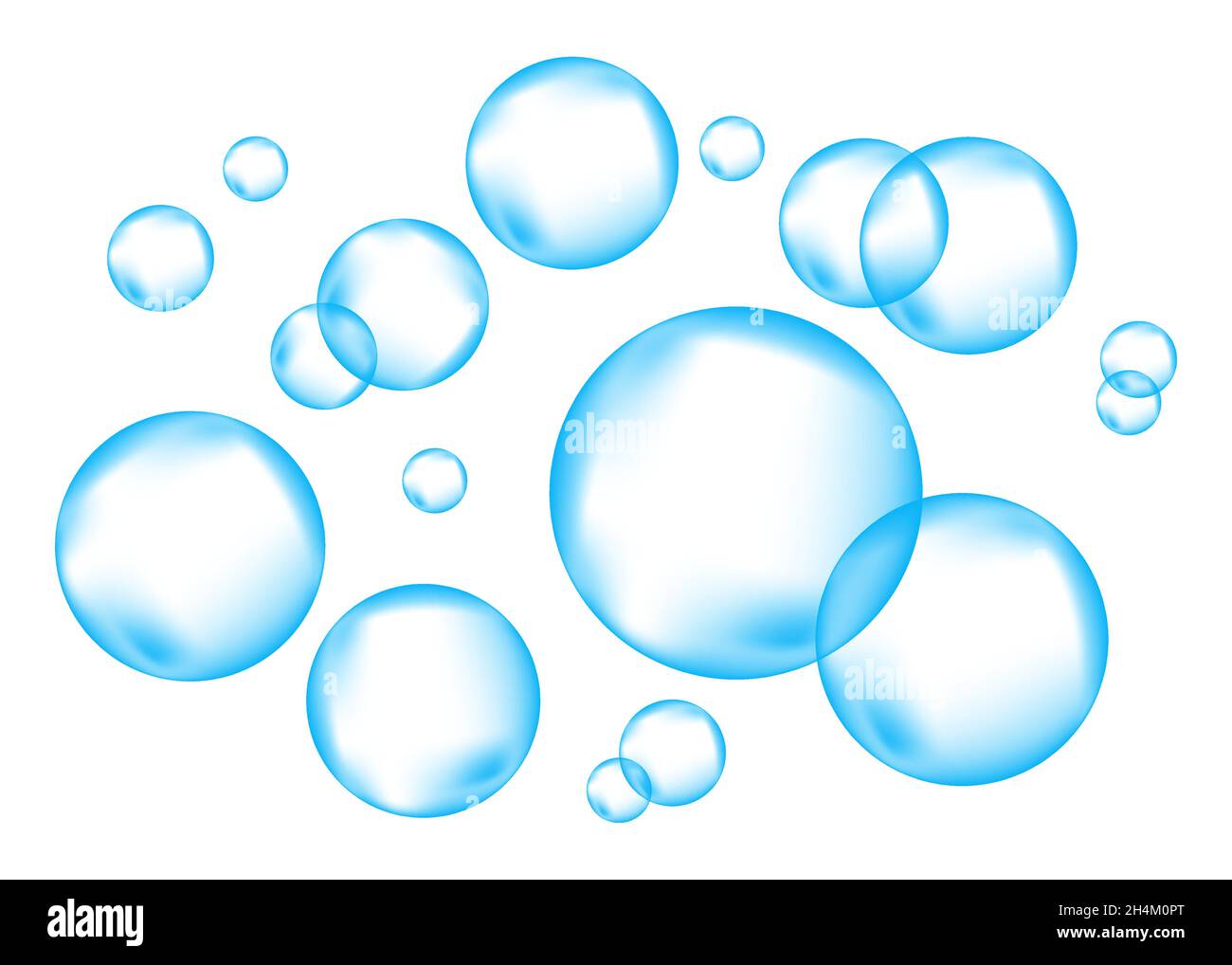 Blaue Luftblasen auf transparentem Hintergrund. Spritzig funkelt in Wasser, Meer, Aquarium, Meer. Soda. Vektorstruktur unter Wasser. Stock Vektor