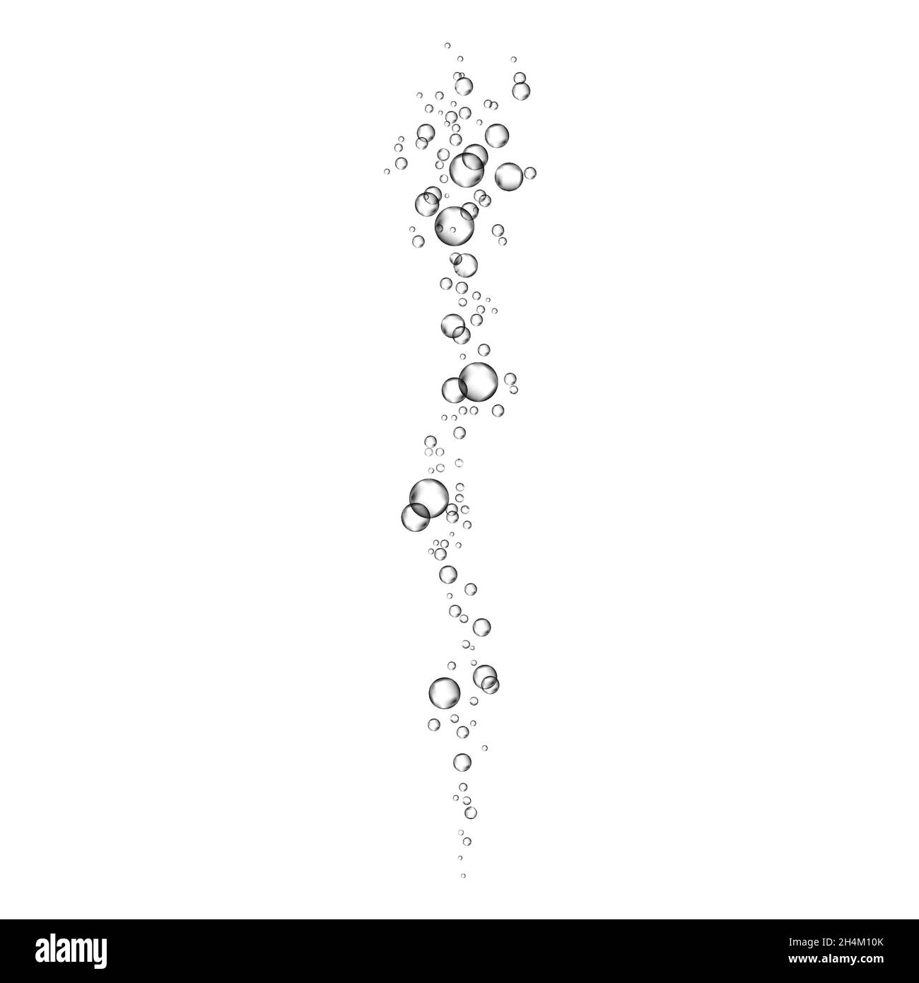 Realistische Luftblasen strömen auf weißem Hintergrund. Spritzig funkelt in Wasser, Meer, Aquarium, Meer. Sodapop. Champagner. Brausegetränk. Unterwasser Stock Vektor