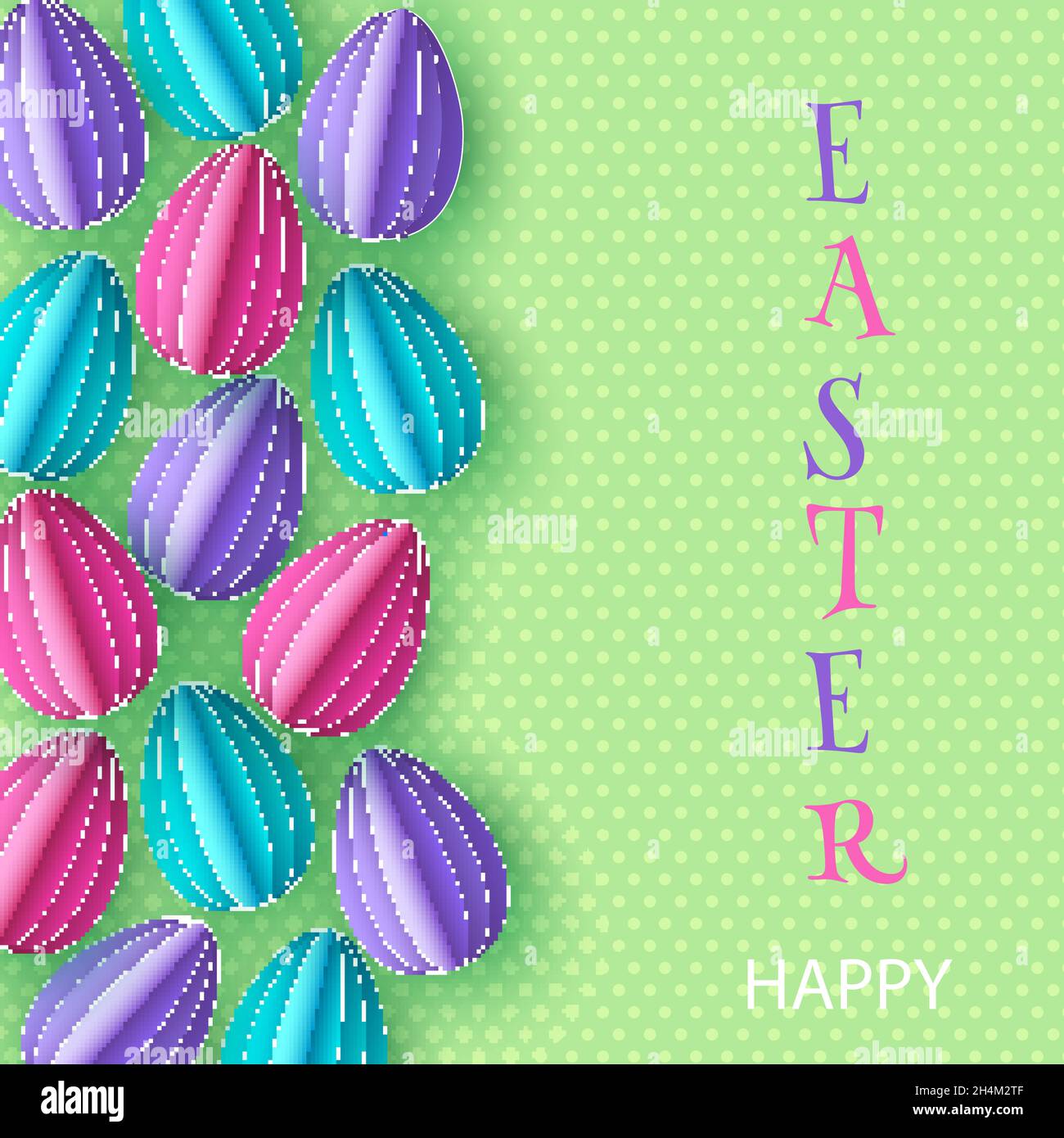 Frohe ostern Hintergrund mit Papier Eier. Vektor flaches Design Poster, Grußkartenvorlage. Stock Vektor