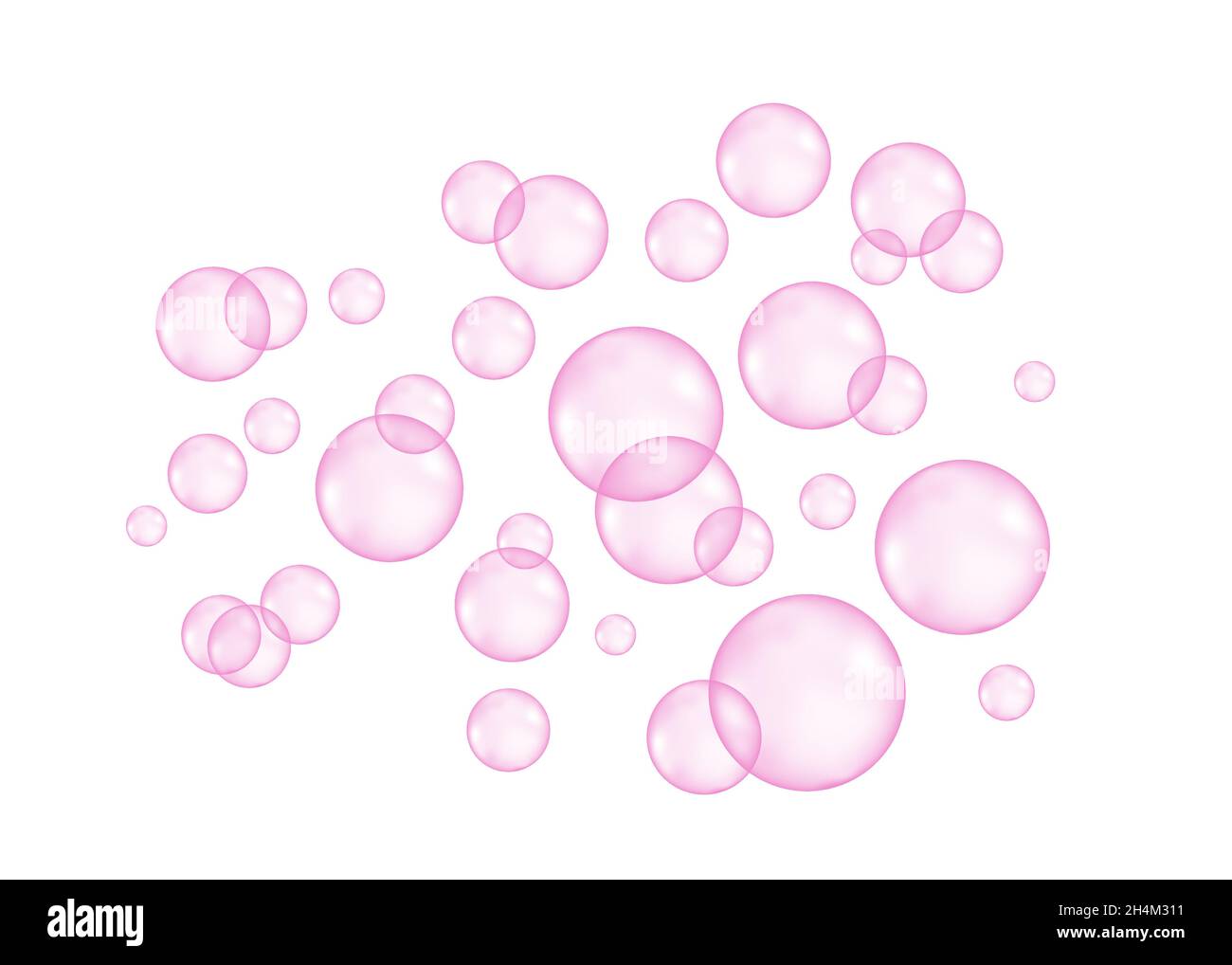 Fizz. Zischende Luft oder Wasser rosa Blasen auf weißem Hintergrund. Spritziges Funkeln. Gummi. Vektorstruktur. Stock Vektor