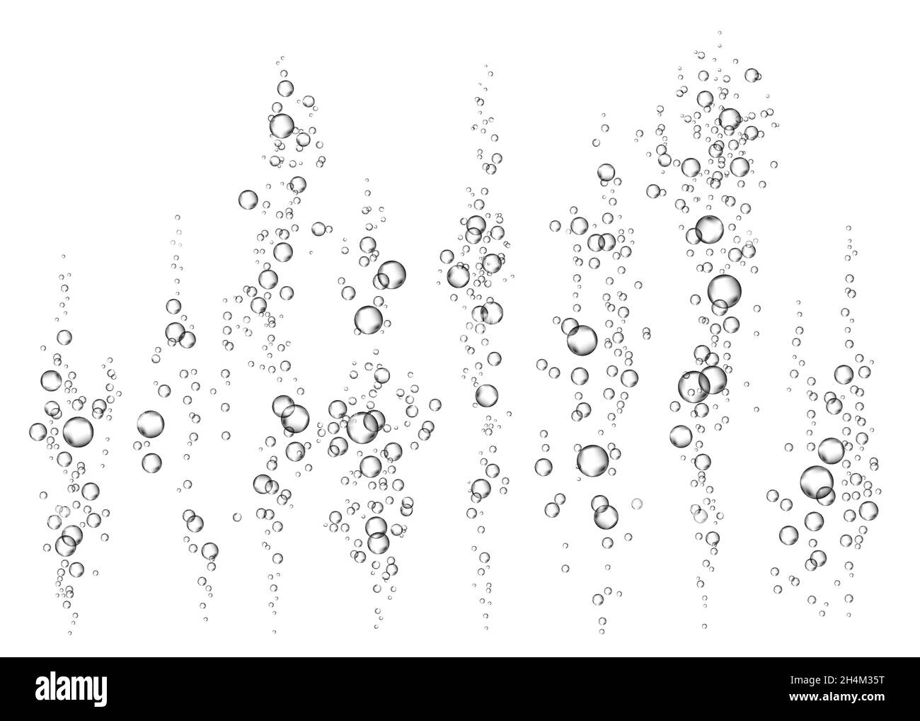 Champagner. Brausegetränk. Fizz. Unter Wasser fizzende Luft, Wasser oder Sauerstoffblasen auf weißem Hintergrund. Spritzig funkelt im Aquarium. Sodapop. Und Stock Vektor