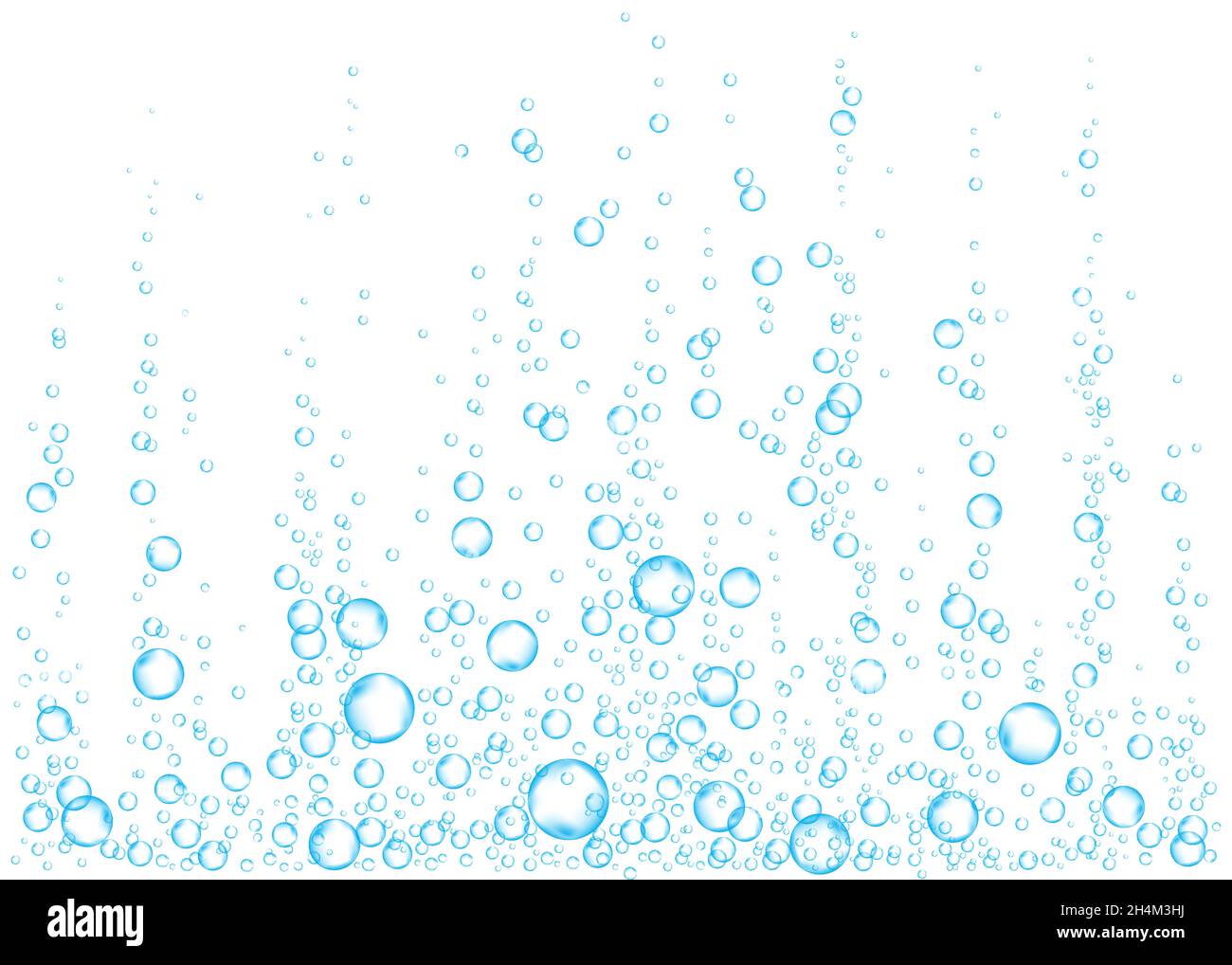 Unter Wasser fizzende Luft, Wasser oder Sauerstoffblasen auf weißem Hintergrund. Brausegetränk. Spritzig funkelt im Meer, Aquarium. Sodapop. Unterwasser-Vektor Stock Vektor