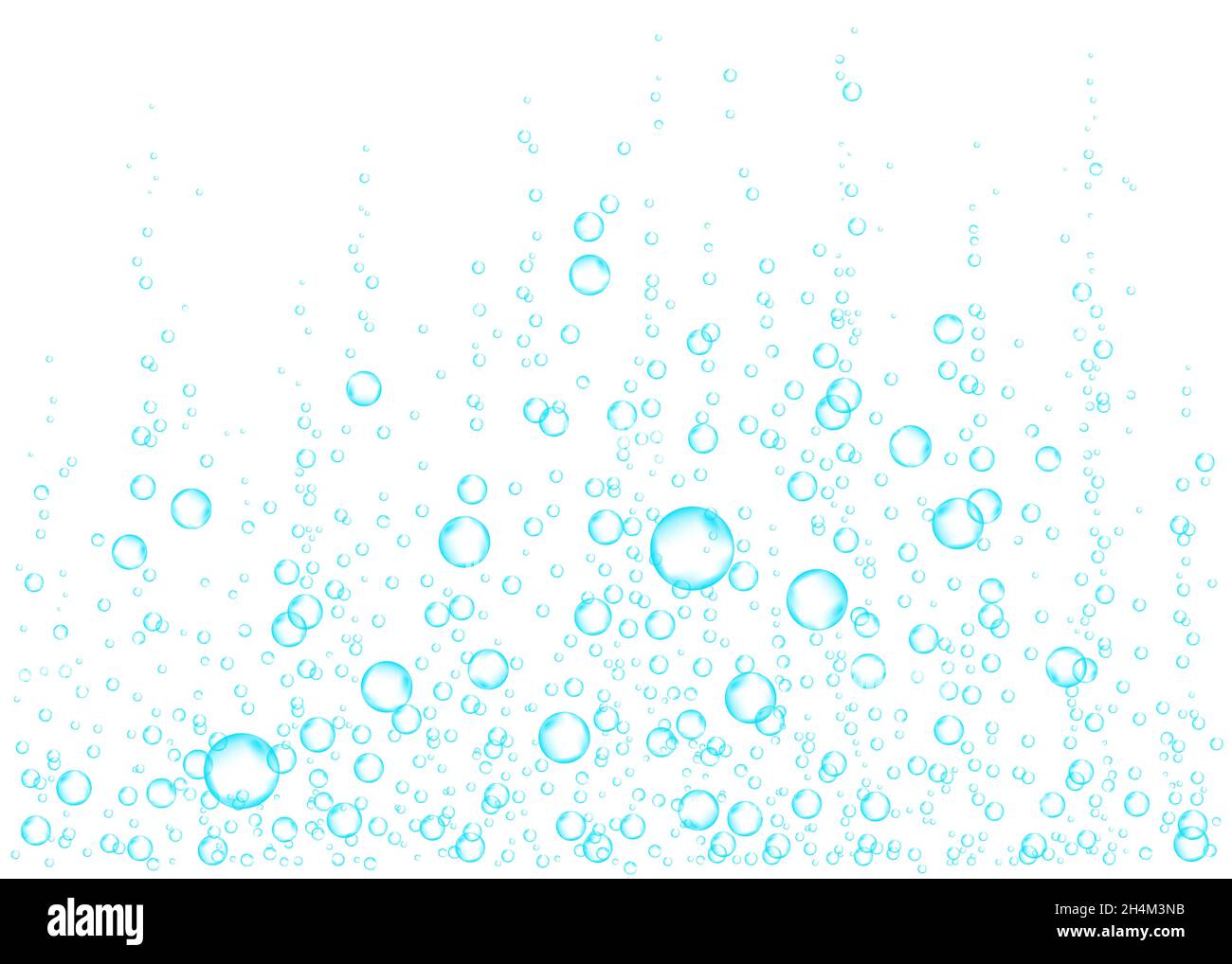 Unter Wasser fizzende Luft, Wasser oder Sauerstoffblasen auf weißem Hintergrund. Brausegetränk. Spritzig funkelt im Meer, Aquarium. Sodapop. Unterwasser-Vektor Stock Vektor