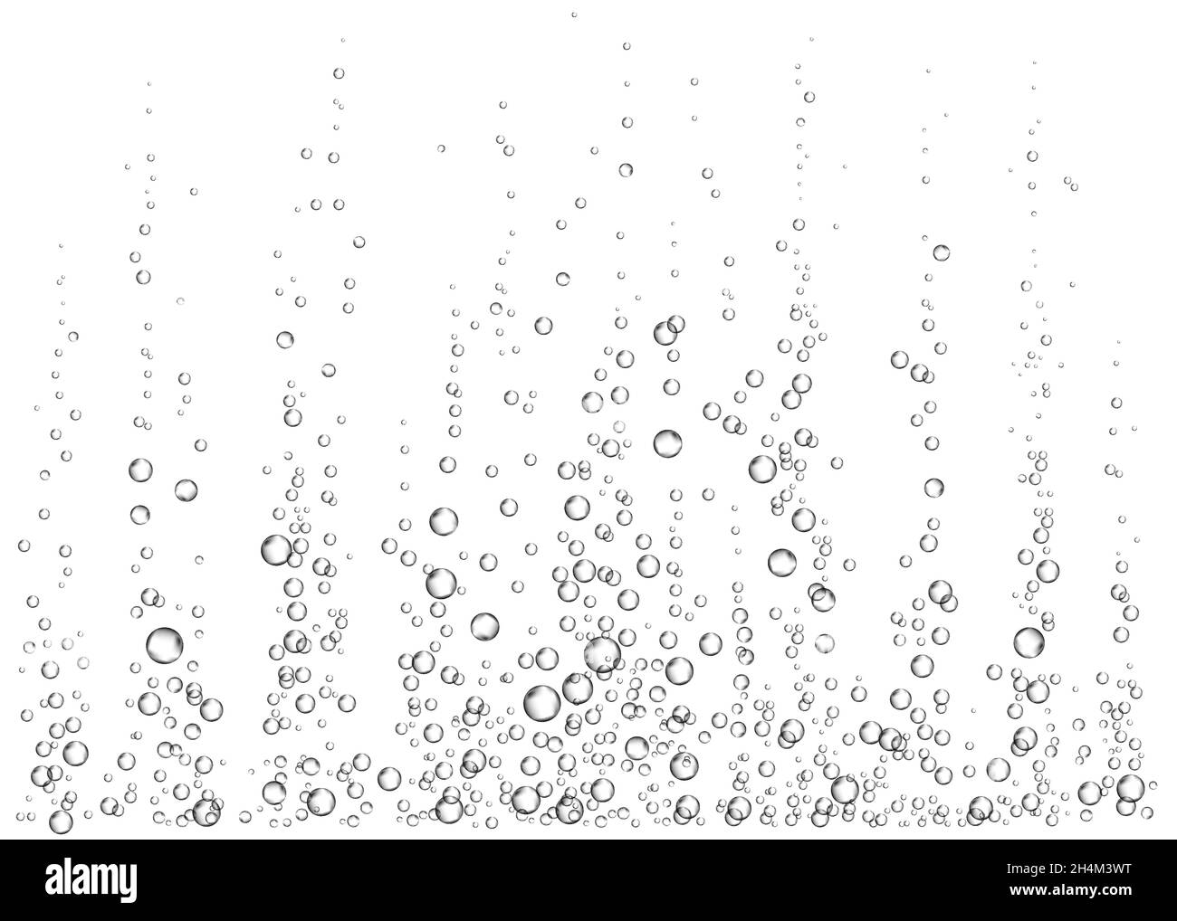 Unter Wasser fizzende Luft, Wasser oder Sauerstoffblasen auf weißem Hintergrund. Brausegetränk. Spritzig funkelt im Meer, Aquarium. Champagner. Sodapop. Unter Stock Vektor