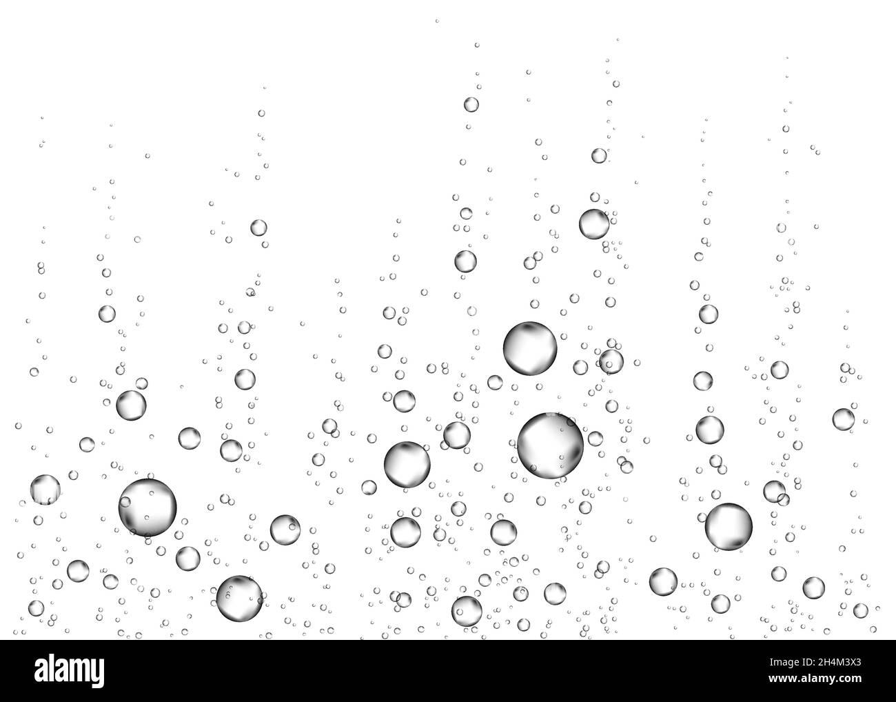 Unter Wasser fizzende Luft, Wasser oder Sauerstoffblasen auf weißem Hintergrund. Brausegetränk. Spritzig funkelt im Meer, Aquarium. Champagner. Sodapop. Unter Stock Vektor