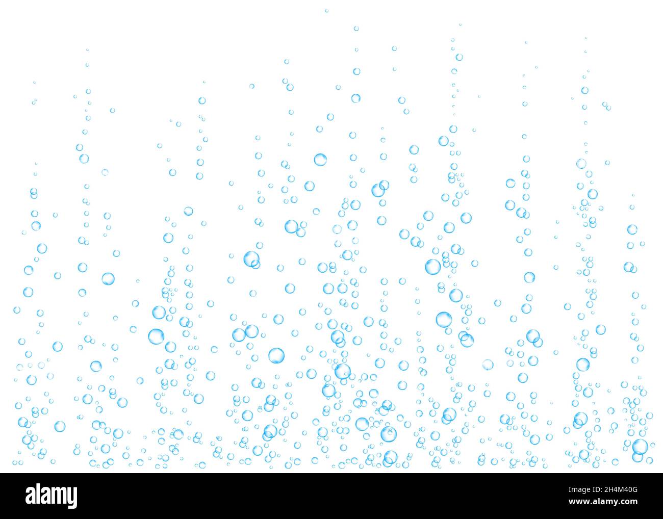 Unter Wasser fizzende Luft, Wasser oder Sauerstoffblasen auf weißem Hintergrund. Brausegetränk. Spritzig funkelt im Meer, Aquarium. Sodapop. Unterwasser-Vektor Stock Vektor