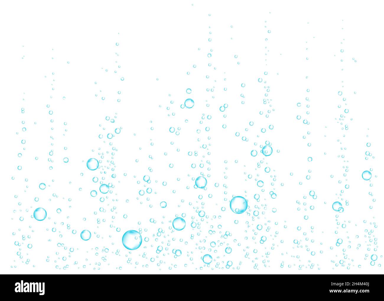 Unter Wasser fizzende Luft, Wasser oder Sauerstoffblasen auf weißem Hintergrund. Brausegetränk. Spritzig funkelt im Meer, Aquarium. Sodapop. Unterwasser-Vektor Stock Vektor