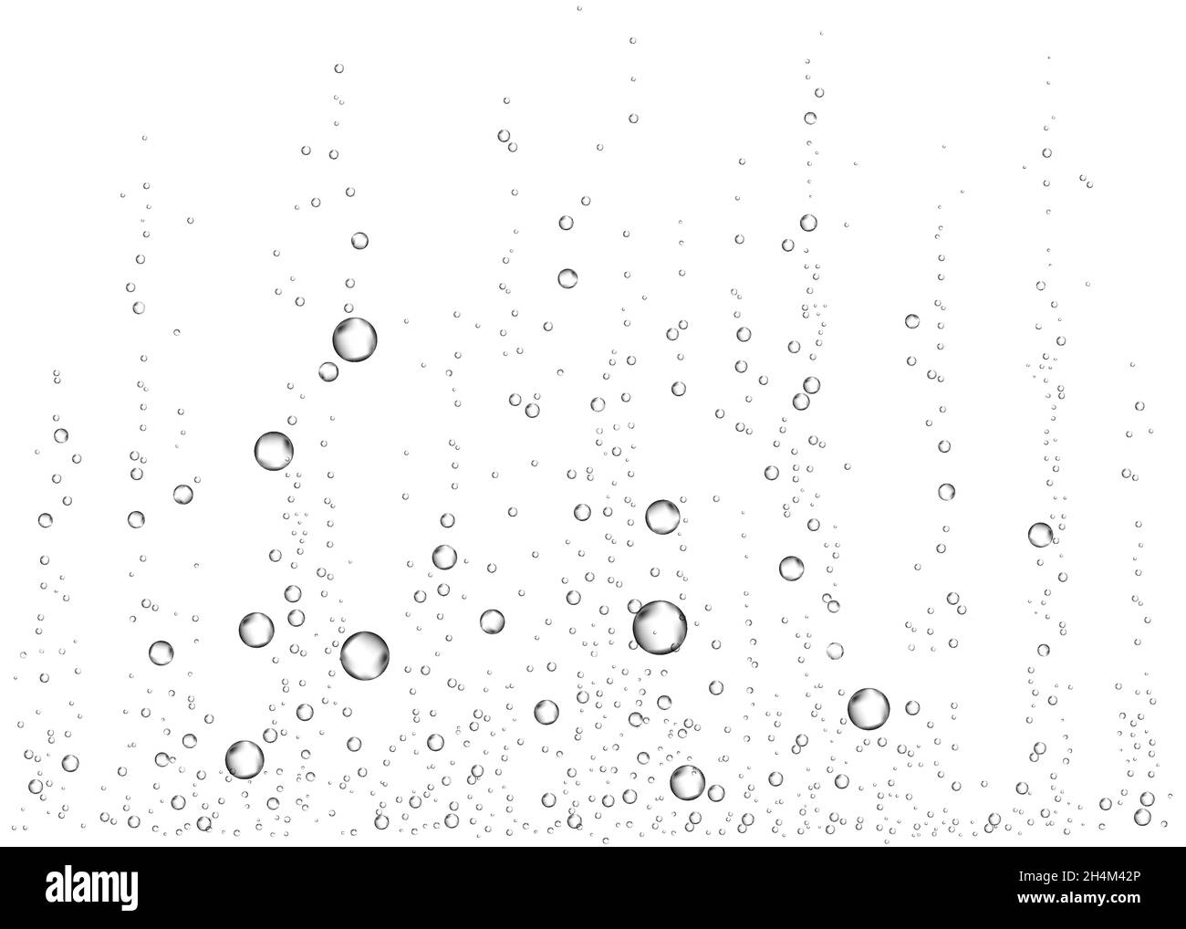 Unter Wasser fizzende Luft, Wasser oder Sauerstoffblasen auf weißem Hintergrund. Brausegetränk. Spritzig funkelt im Meer, Aquarium. Champagner. Sodapop. Unter Stock Vektor