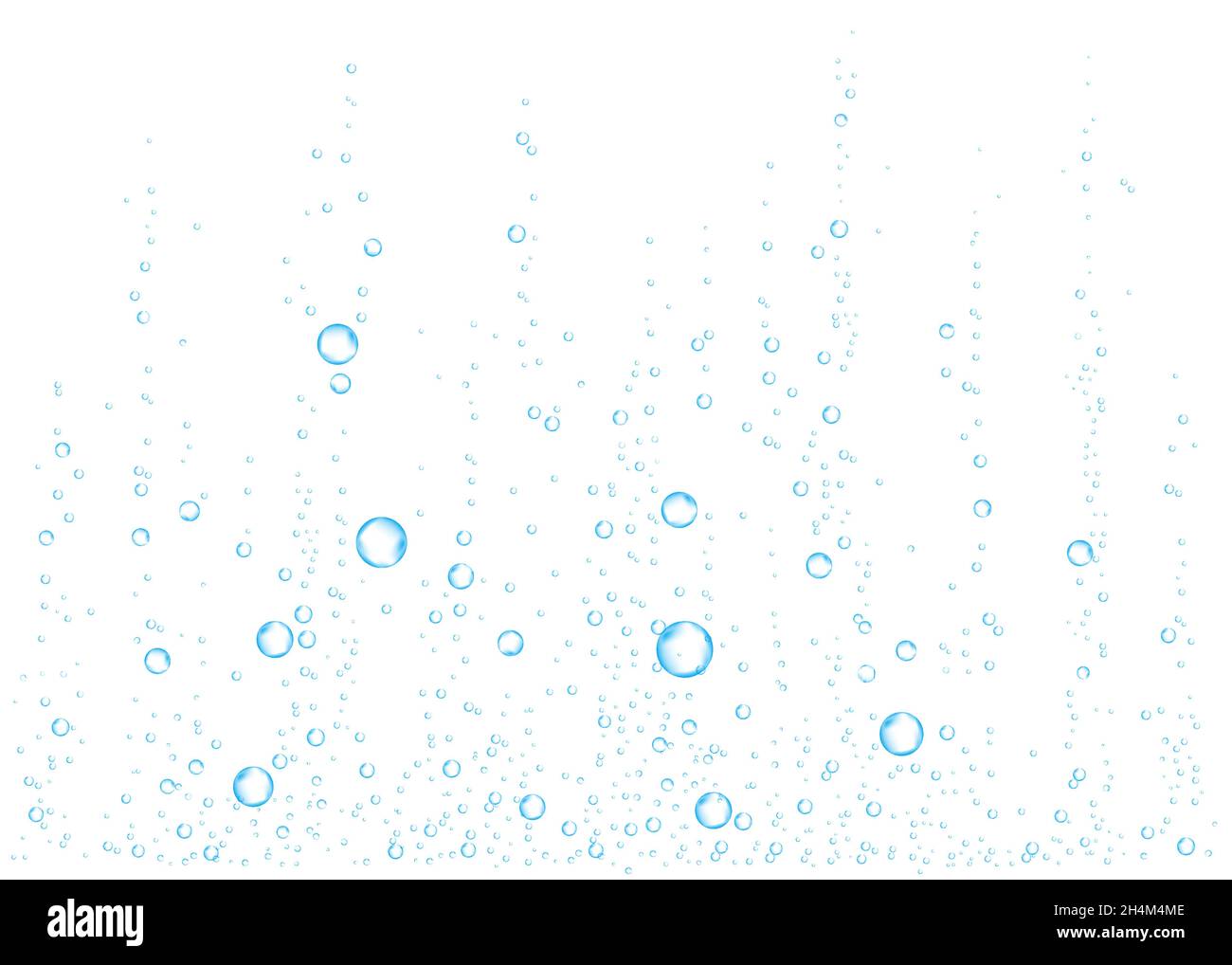 Unter Wasser fizzende Luft, Wasser oder Sauerstoffblasen auf weißem Hintergrund. Brausegetränk. Spritzig funkelt im Meer, Aquarium. Sodapop. Unterwasser-Vektor Stock Vektor