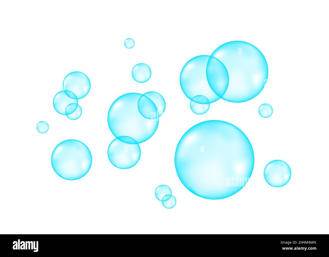 Unterwasserblau zischende Luft, Wasser- oder Sauerstoffblasen auf weißem Hintergrund. Seifenschaum. Spritzig funkelt im Meer, Aquarium. Sauberkeit. Unterwasser-Vektor Stock Vektor