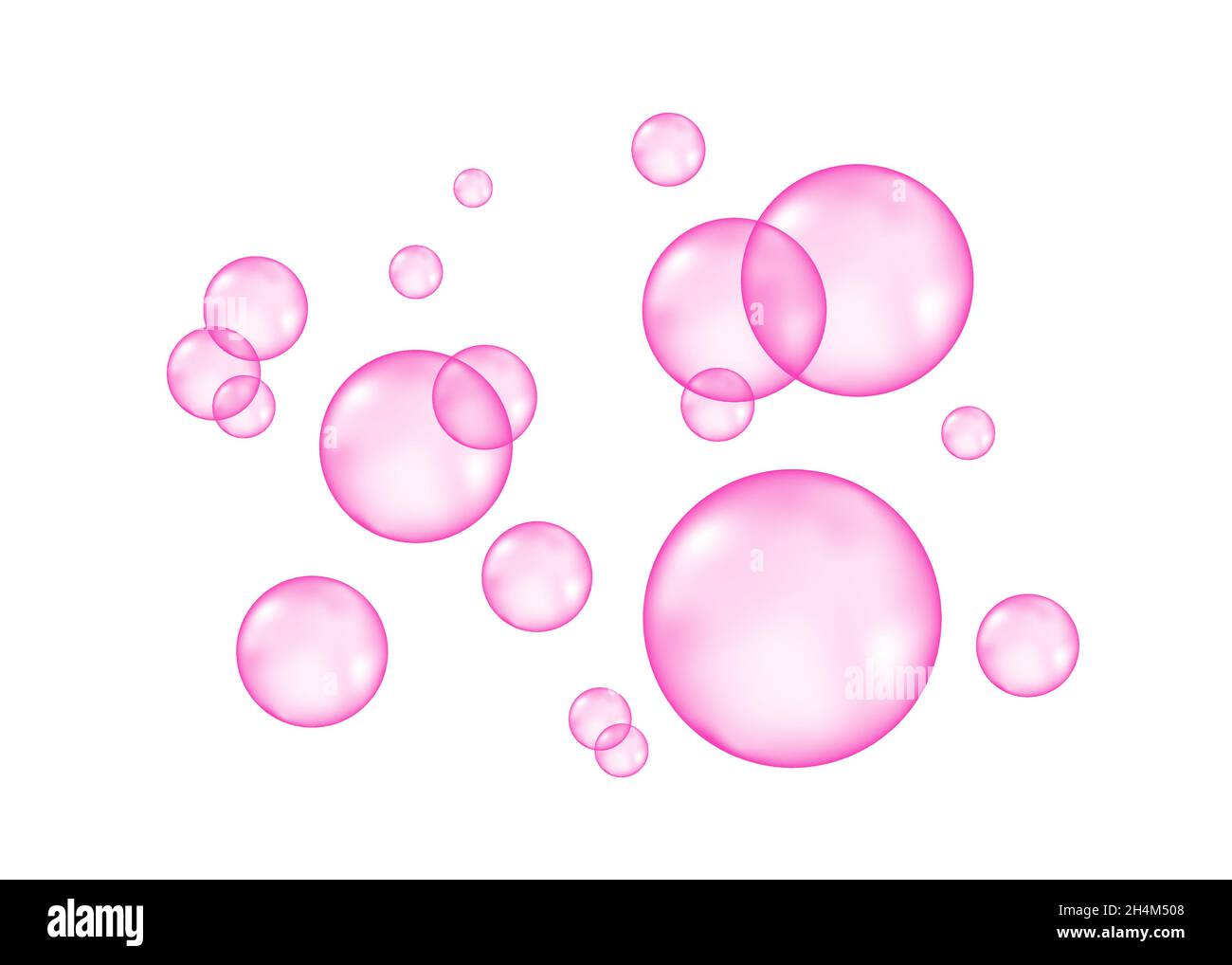 Zischende Luft oder Wasser rosa Blasen auf weißem Hintergrund. Traum. Spritziges Funkeln. Gummi. Vektorstruktur. Stock Vektor