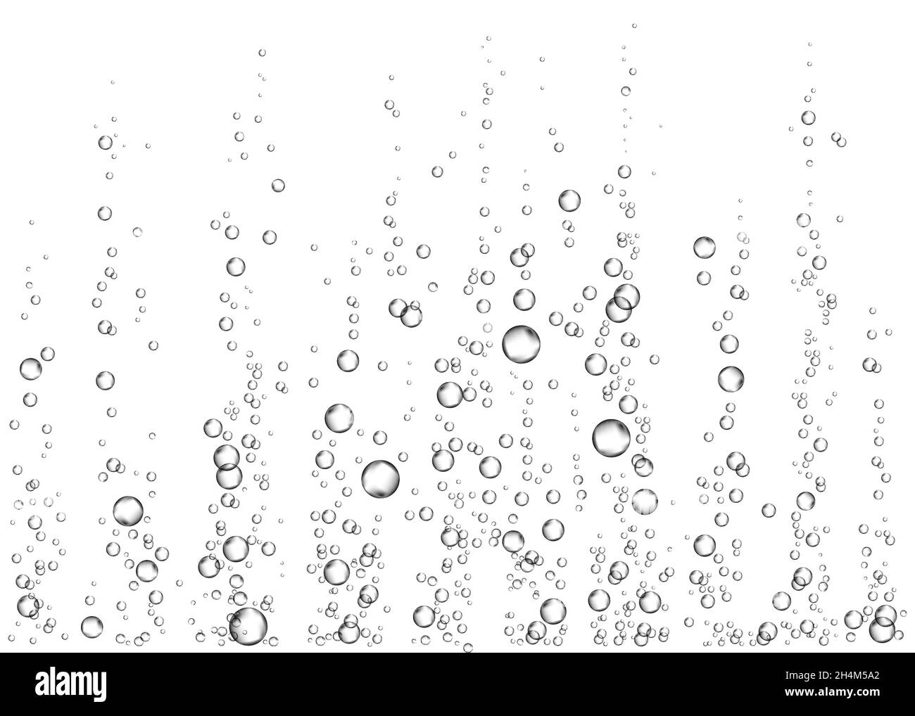 Unter Wasser fizzende Luft, Wasser oder Sauerstoffblasen auf weißem Hintergrund. Brausegetränk. Spritzig funkelt im Meer, Aquarium. Champagner. Sodapop. Unter Stock Vektor