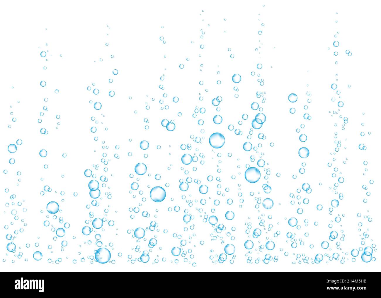 Unter Wasser fizzende Luft, Wasser oder Sauerstoffblasen auf weißem Hintergrund. Brausegetränk. Spritzig funkelt im Meer, Aquarium. Sodapop. Unterwasser-Vektor Stock Vektor