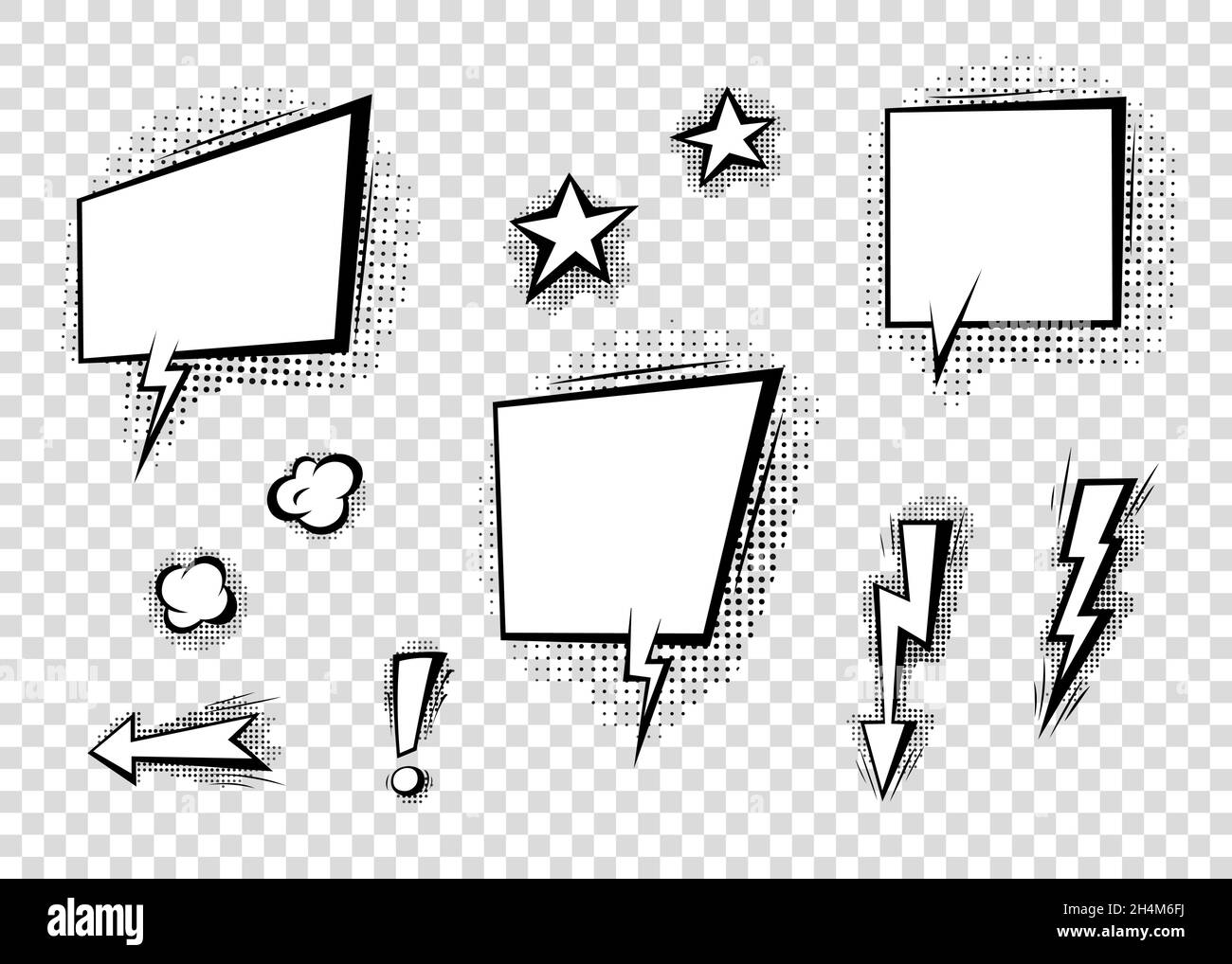 Sprechblasen mit Halbtonschatten im Comic-Stil. Dialogfelder. Vektor-Vorlage für Social Media, Verkauf Banner. Stock Vektor