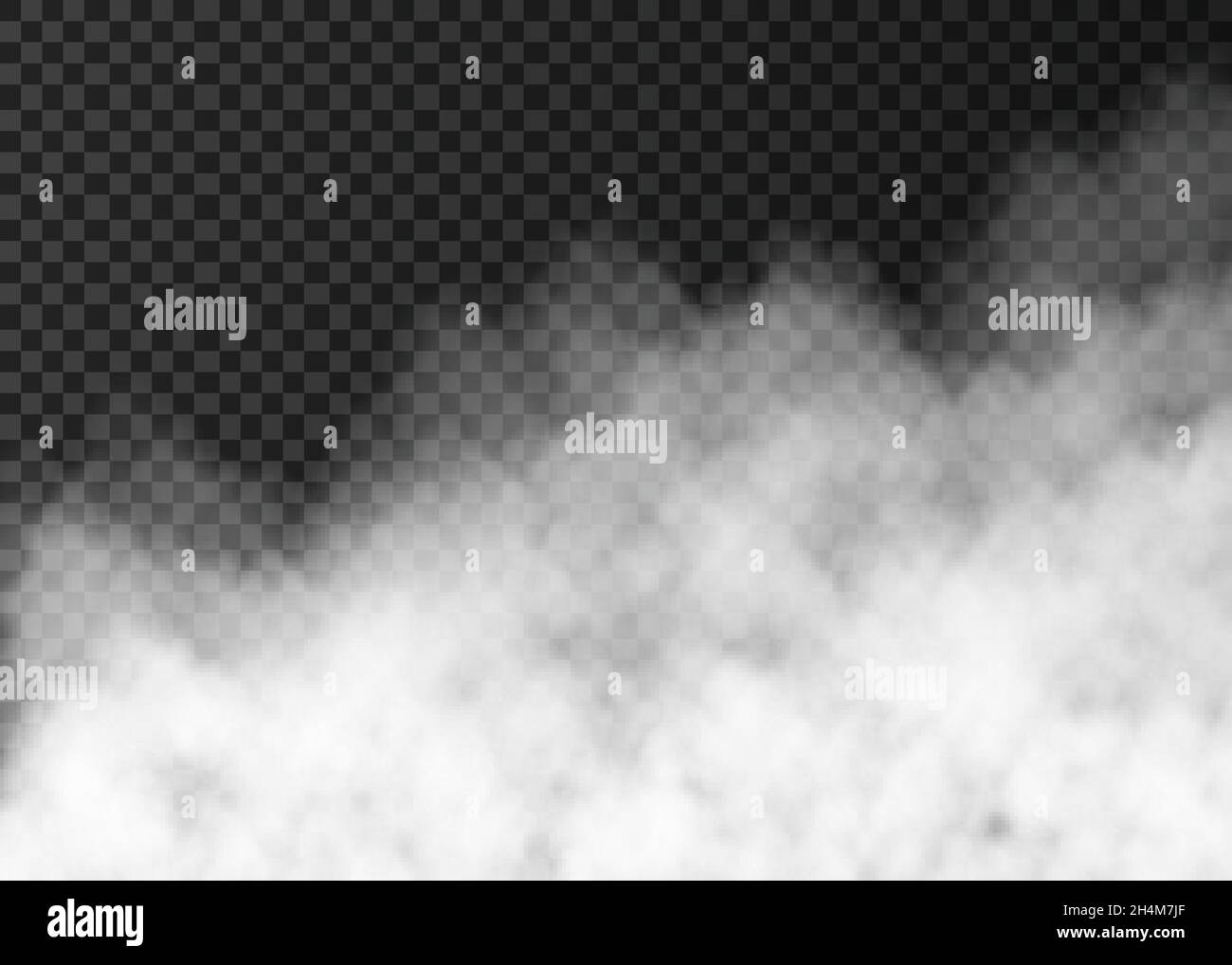 Weißer Rauch isoliert auf transparentem Hintergrund. Dampf-Spezialeffekt. Realistische Vektor Feuer Nebel oder Nebel Textur. Stock Vektor
