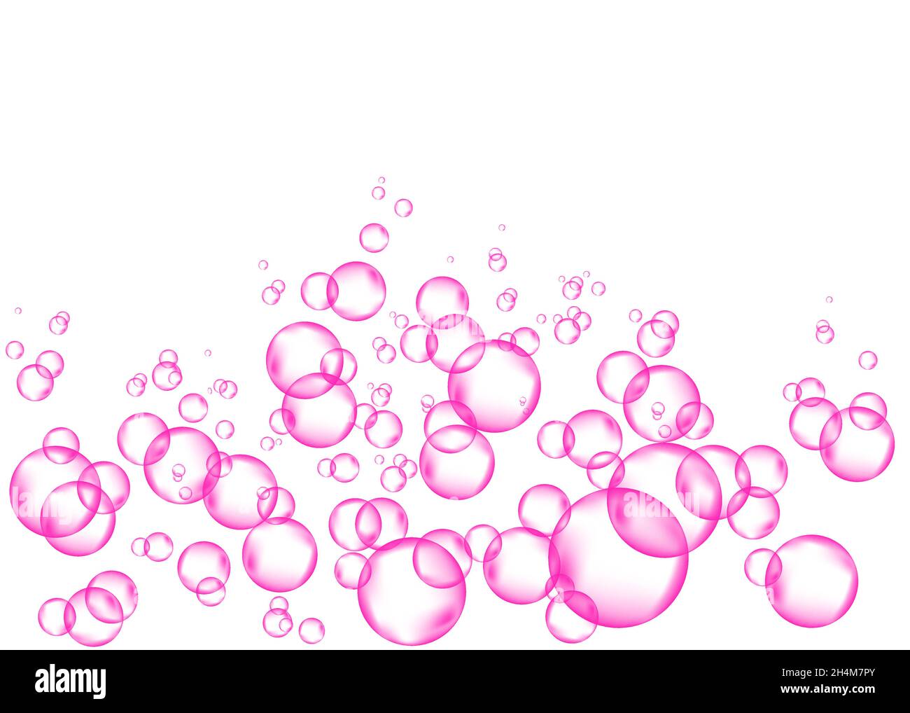 Fizz. Pinke Luft- oder Wasserblasen auf weißem Hintergrund. Spritziges Funkeln. Gummi. Vektorstruktur. Stock Vektor