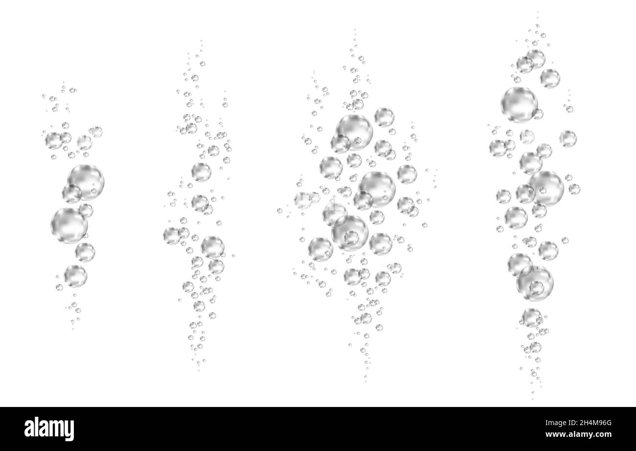 Brausegetränk. Unterwasser schwarz fizzing Luftblasen auf weißem Hintergrund. Spritzig funkelt in Wasser, Meer, Aquarium, Meer. Fizz. Unterwasser-Vektor t Stock Vektor