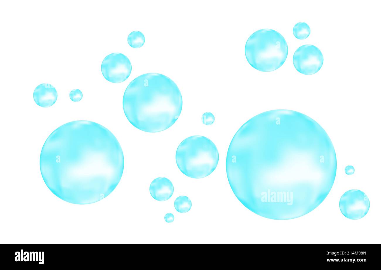 Fizz. Unter Wasser fizzende Luft, Wasser oder Sauerstoff blauen Blasen auf weißem Hintergrund. Spritzig funkelt im Meer, Aquarium. Sodapop. Vektorstruktur unter Wasser. Stock Vektor